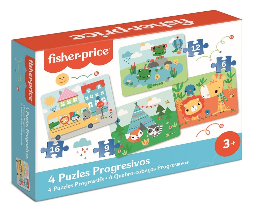 Puzzles Progresivos Fisher Price 6-9-12-16 piezas 24x18x5 cm