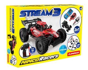 Coche radio control Nincoracers Stream 3 ¡construye tu propio coche y luego condúcelo! con más de 120 piezas, escala 1:18, 2.4Ghz