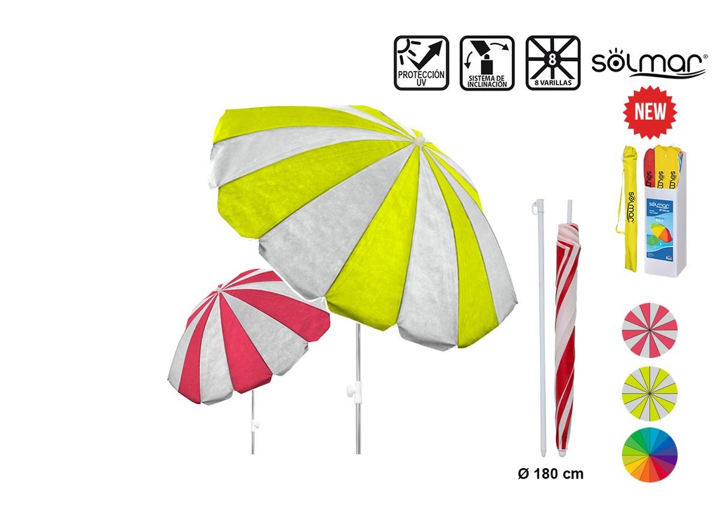 Parasol Polinaylon 180 Cm 8 Varillas Tubo Hierro 19/22 Mm. Interior Uva Mod Sdos  - Modelos surtidos