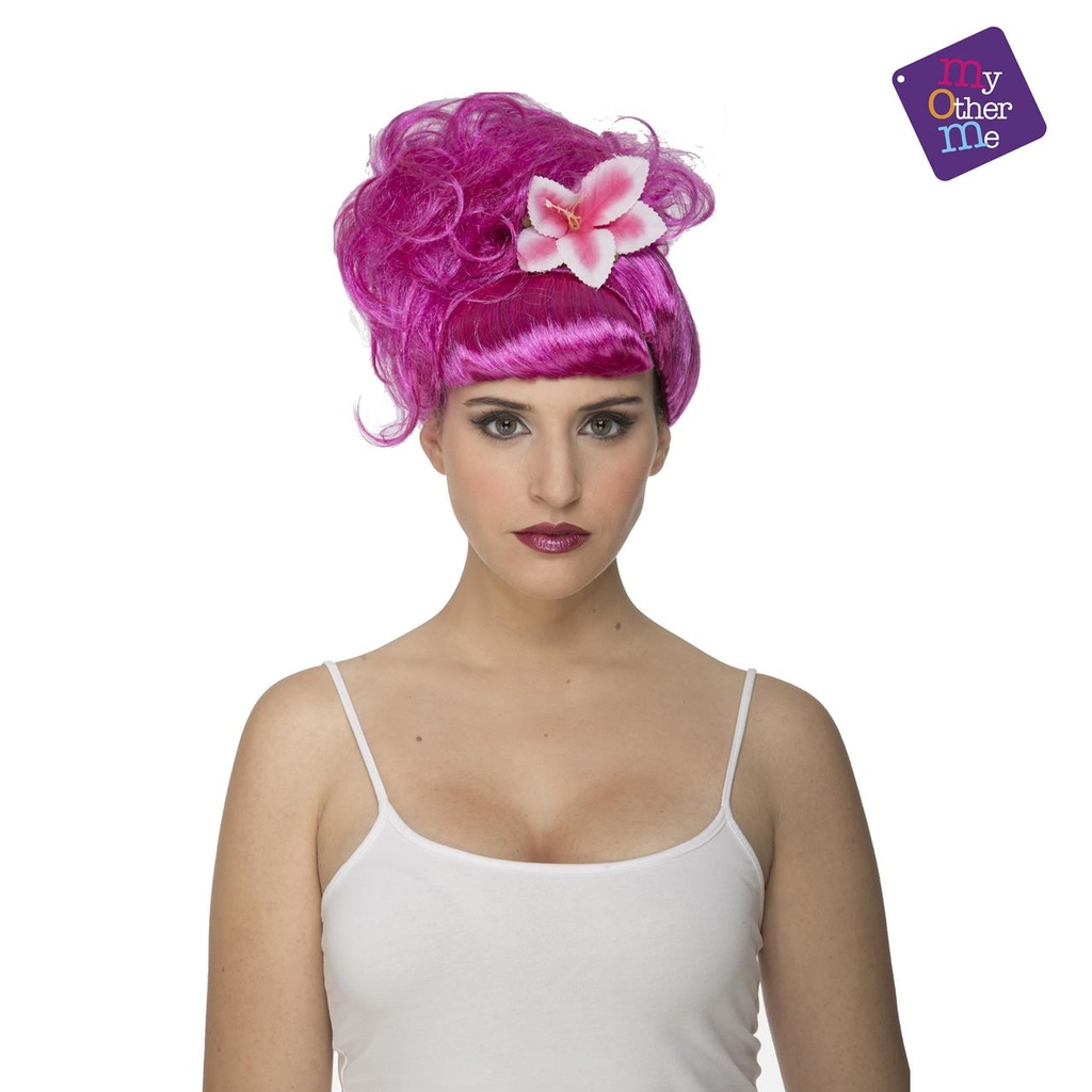 Peluca Rosa Con Flor