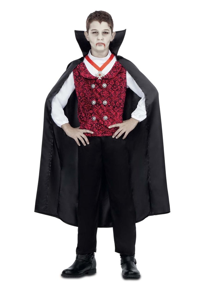 Disfraz Vampiro Capa, Chaleco Con Camisa, Collar Y Pantalones Talla 10-12 Y