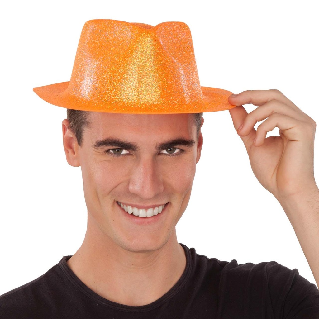 Sombrero Plástico Glitter Naranja