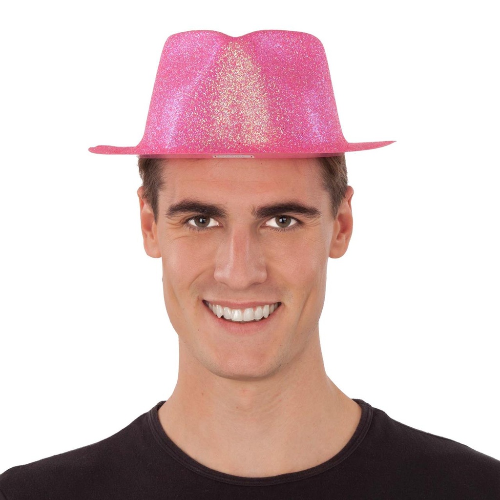 Sombrero Plástico Glitter Fucsia