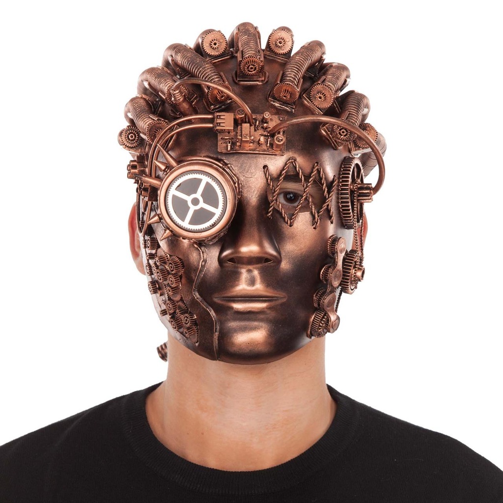 Máscara Completa Steampunk Cobre Con Peluca De Tubos  One Size