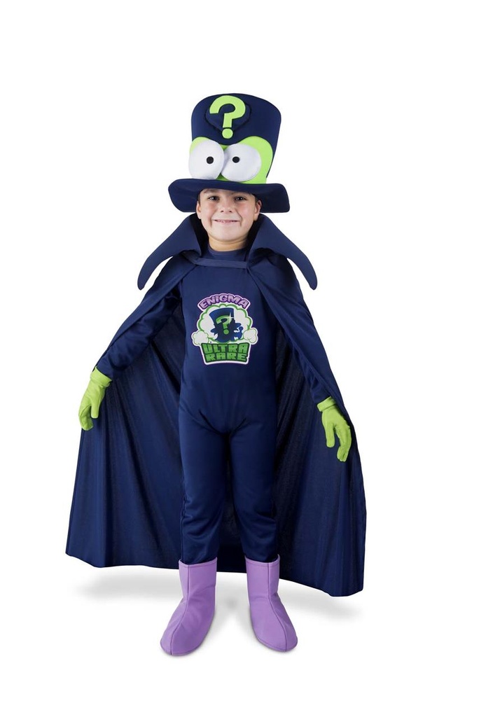 Disfraz Enigma con Sombrero, mono, capa, guantes y cubrebotas talla  6-7 Y