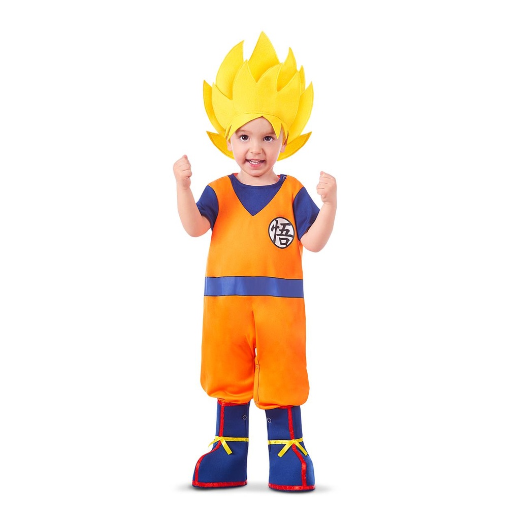 Disfraz Goku Baby con Body, peluca textil y cubre botas talla  12-24 M
