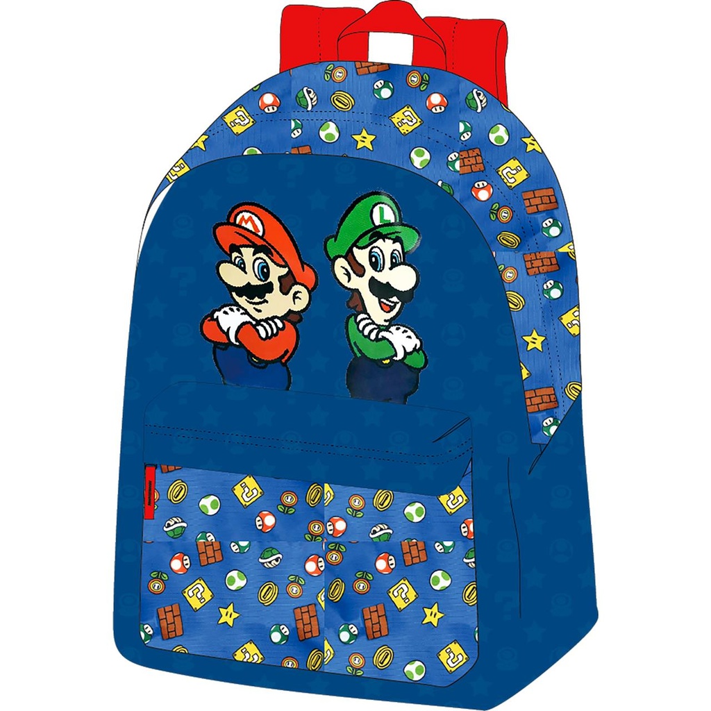 Mochila Americana Supermario Mario y Luigi . Compartimento Portalaptop. Interior Forrado 41 X 31 X 15 Cm.