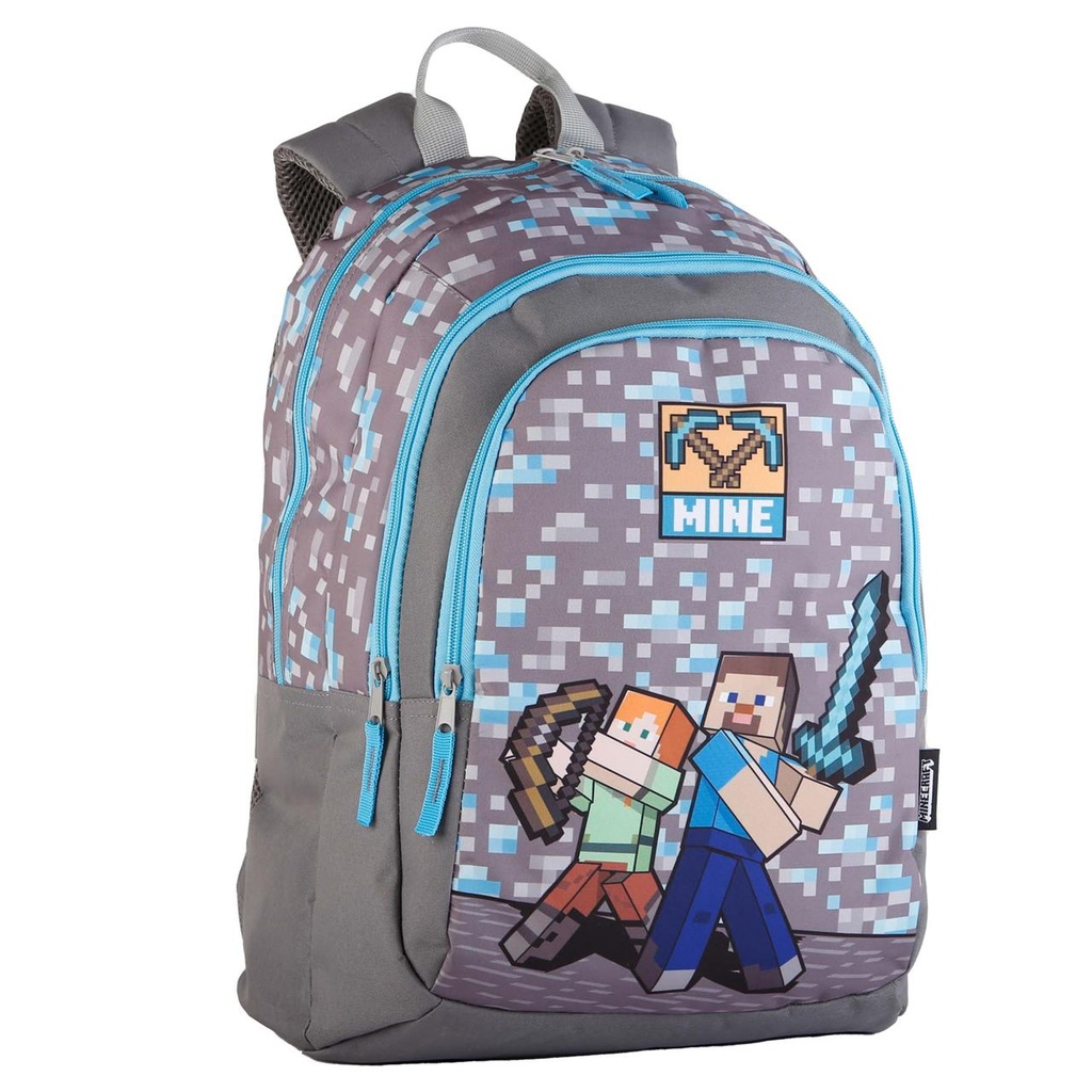 Mochila Minecraft Warriors. Doble Compartimento y Portalaptop, Adaptable a Carro.44 X 30 X 20 Cm.