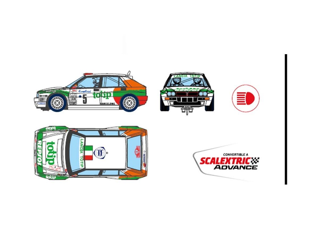 Coche Scalextric Lancia Delta Integrale  Toptip con luz en los faros. 18x9x9 cm