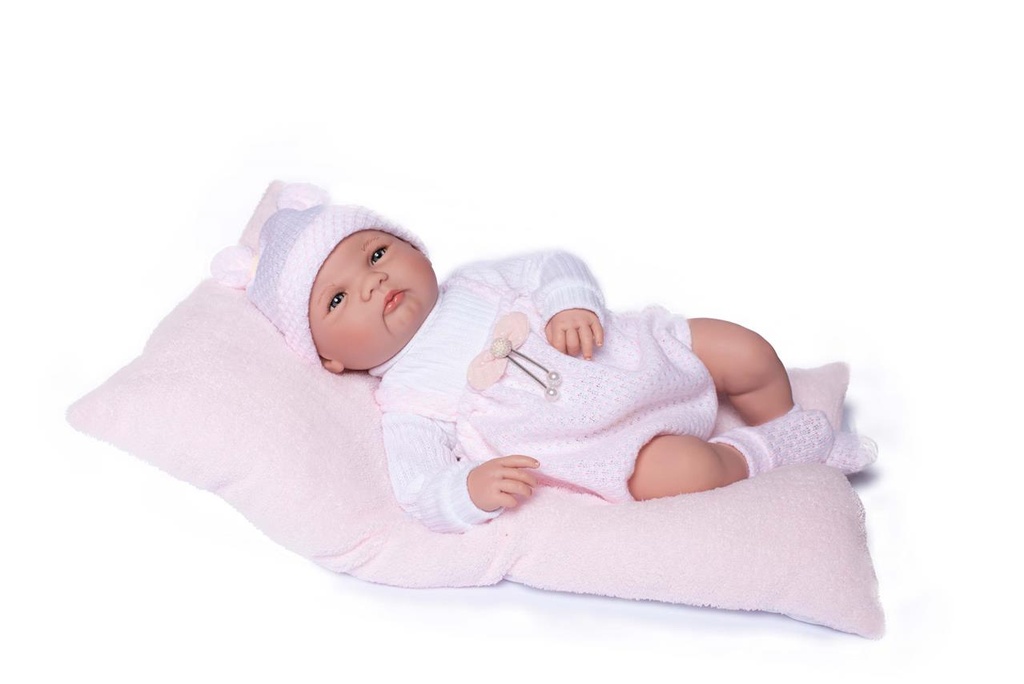 Muñeca Reborn Elsa 46 Cm Con Pelele Rosa Y Gorrito Orejitas.