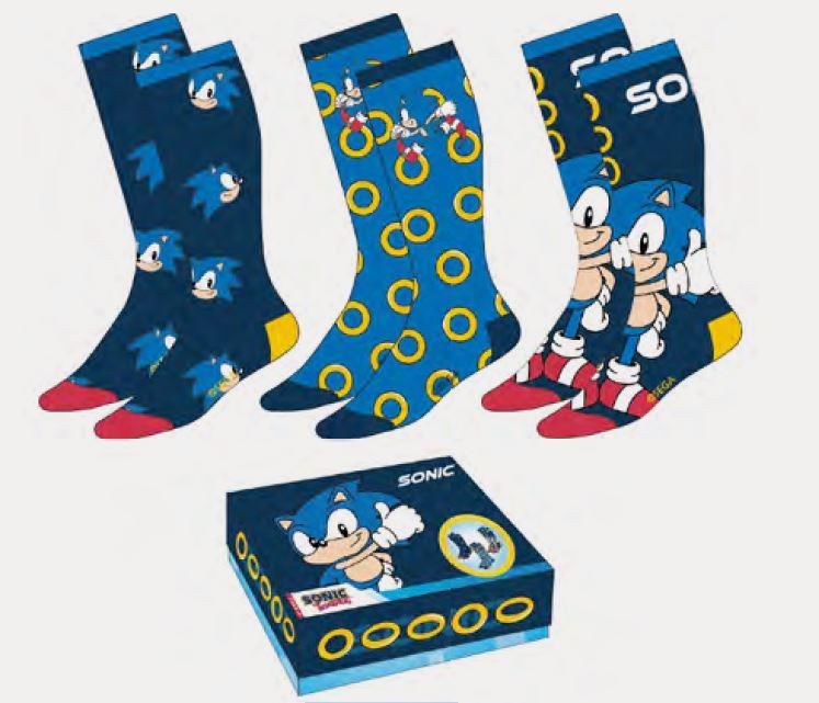 Calcetines pack 3 piezas Sonic en caja (talla 35/41)