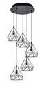 LAMPARA COLGANTE DECORATIVO NEGRA DE 5 LUCES CON BASE REDONDA, BOMBILLA LED DE BASE E27, ALTURA TOTAL REGULABLE 330CM, DIAMETRO 70CM