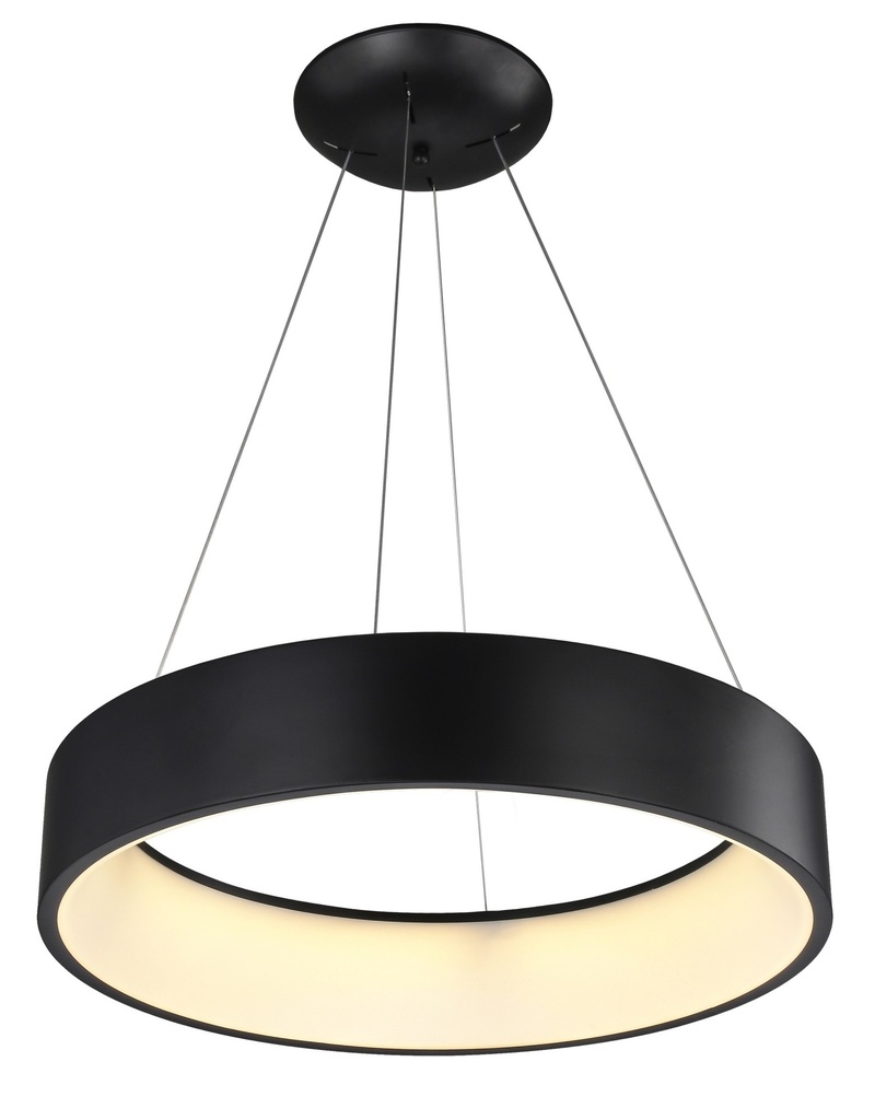 LAMPARA DE TECHO COLGANTE 60cms LED 32 W, ALUMINIO COLOR NEGRO CON LUZ CALIDA