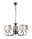 LAMPARA COLGANTE CON BASE COLOR CROMO, ESTRUCTURA DE HIERRO Y CRISTAL  Y PANTALLA DE HILOS EN COLOR PLATA,  DE 5 LUCES COMPATIBLE CON BOMBILLA LED DE BASE E14, ALTURA 75CM DIAMETRO 70CM
