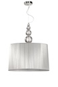 LAMPARA COLGANTE CON BASE COLOR CROMO, ESTRUCTURA DE CRISTAL  Y PANTALLA DE HILOS EN COLOR PLATA, COMPATIBLE CON BOMBILLA LED DE BASE E27, DIAMETRO 45CM, ALTURA TOTAL 100CM