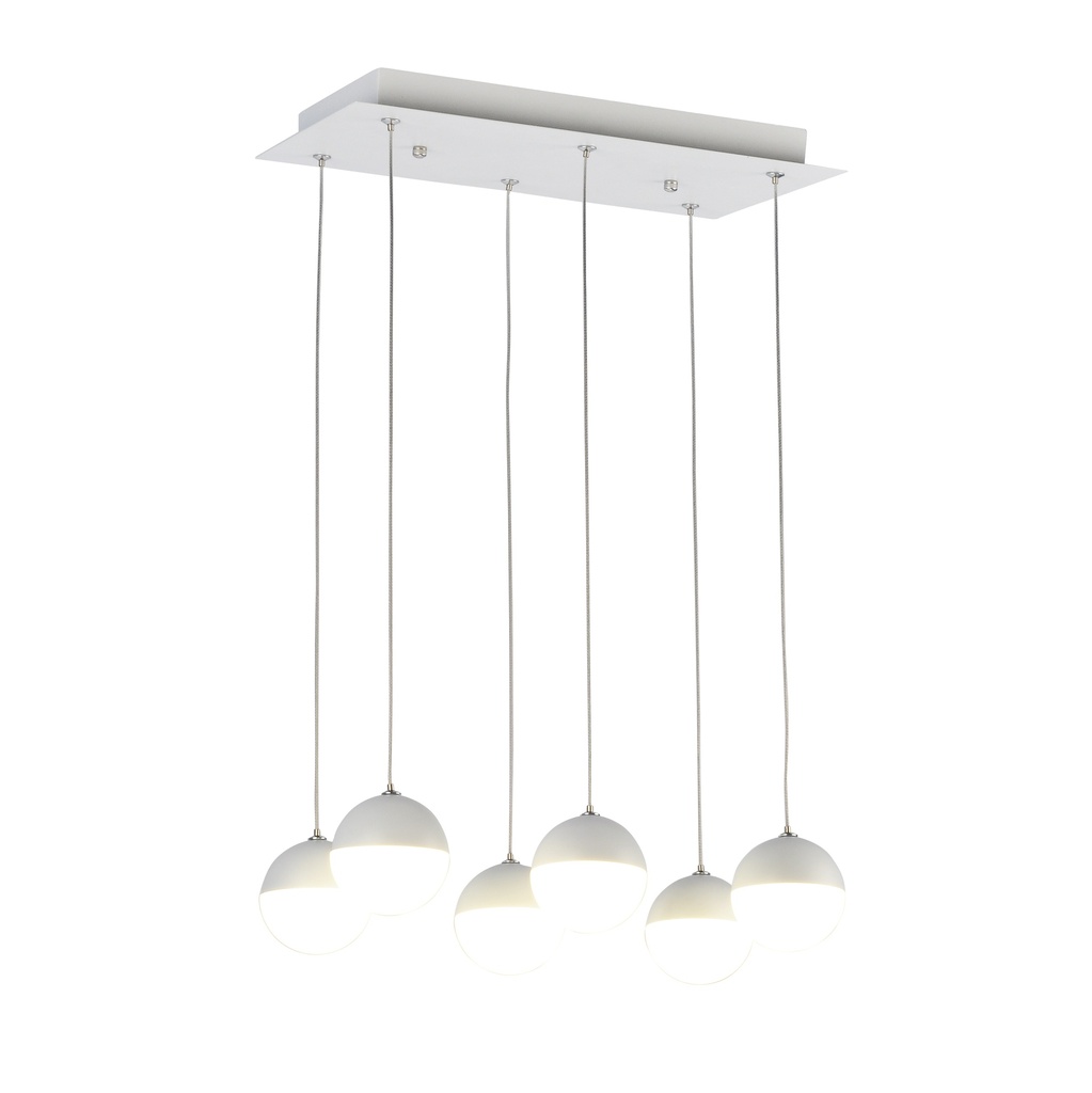 LAMPARA DE TECHO DECORATIVA 40 cms., CABLE EXTENSIBLE MAX. 1500 mms. CON 6 LED DE  5W, ALUMINIO COLOR BLANCO Y ACRILICO CON TEMPERATURA DE LUZ DIMMABLE