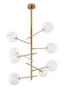 LAMPARA COLGANTE EN LATON SATINADO DE 8 LUCES COMPATIBLES CON BOMBILLA LED G-9, DIAMETRO 7,8CM, ALTURA 118CM