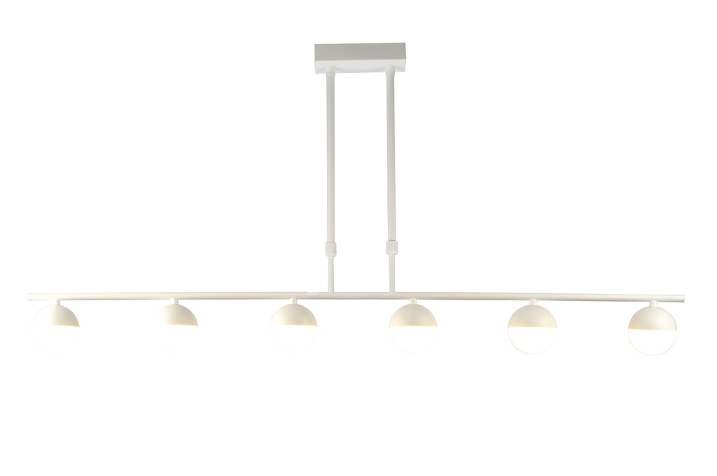 LAMPARA DE TECHO DECORATIVA  110cms.,  EXTENSIBLE MAX. 1000 mms CON 6 LED DE  5W, ALUMINIO COLOR BLANCO Y ACRILICO CON TEMPERATURA DE LUZ DIMMABLE