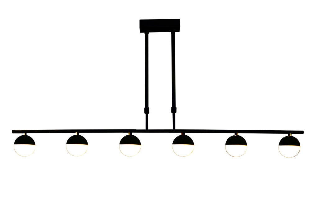 LAMPARA DE TECHO DECORATIVA  110cms.,  EXTENSIBLE MAX. 1000 mms CON 6 LED DE  5W, ALUMINIO COLOR NEGRO Y ACRILICO CON TEMPERATURA DE LUZ DIMMABLE