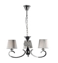 LAMPARA COLGANTE CON BASE COLOR CROMO, ESTRUCTURA DE HIERRO Y CRISTAL  Y PANTALLA DE HILOS EN COLOR PLATA,  DE 3 LUCES COMPATIBLE CON BOMBILLA LED DE BASE E14, ALTURA 75CM DIAMETRO 68CM