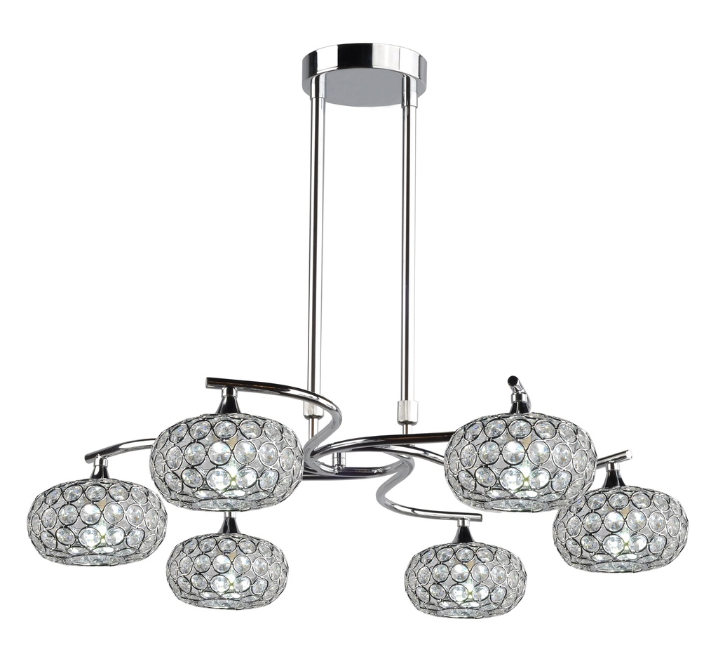 LAMPARA DE TECHO, FABRICADO EN HIERRO Y CRISTAL, 220v, 6xG9 COLOR CROMO DE 6 LUCES , ALTURA DE 30 A 90CM, DIAMETRO 60CM