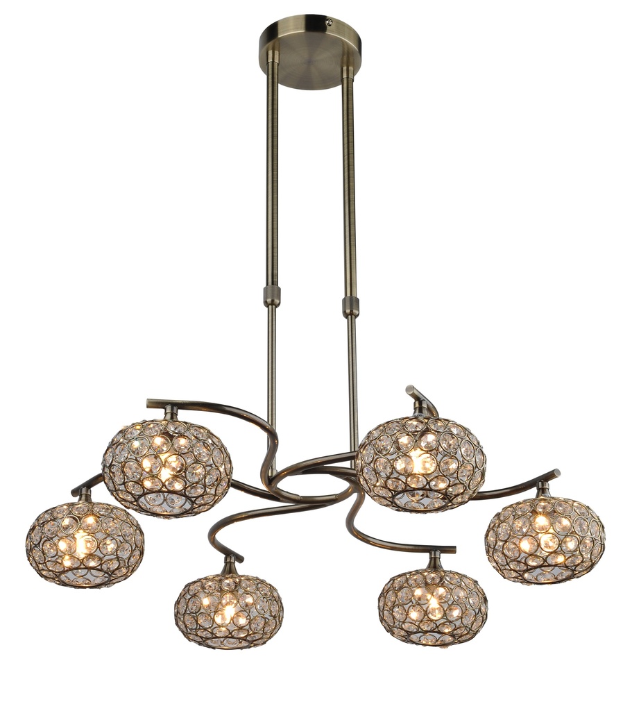 LAMPARA COLGANTE DE TECHO, FABRICADO EN HIERRO Y CRISTAL, 220v, 6xG9 COLOR CUERO DE 6 LUCES , ALTURA DE 30 A 90CM, DIAMETRO 60CM