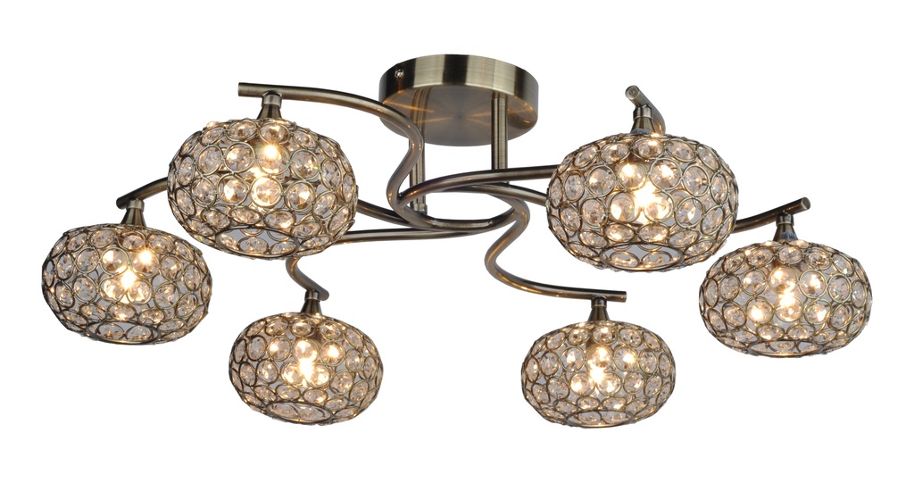 LAMPARA DE TECHO, FABRICADO EN HIERRO Y CRISTAL, 220v, BOMBILLA 6xG9, COLOR CUERO, DIAMETRO 60CM, ALTURA 20CM