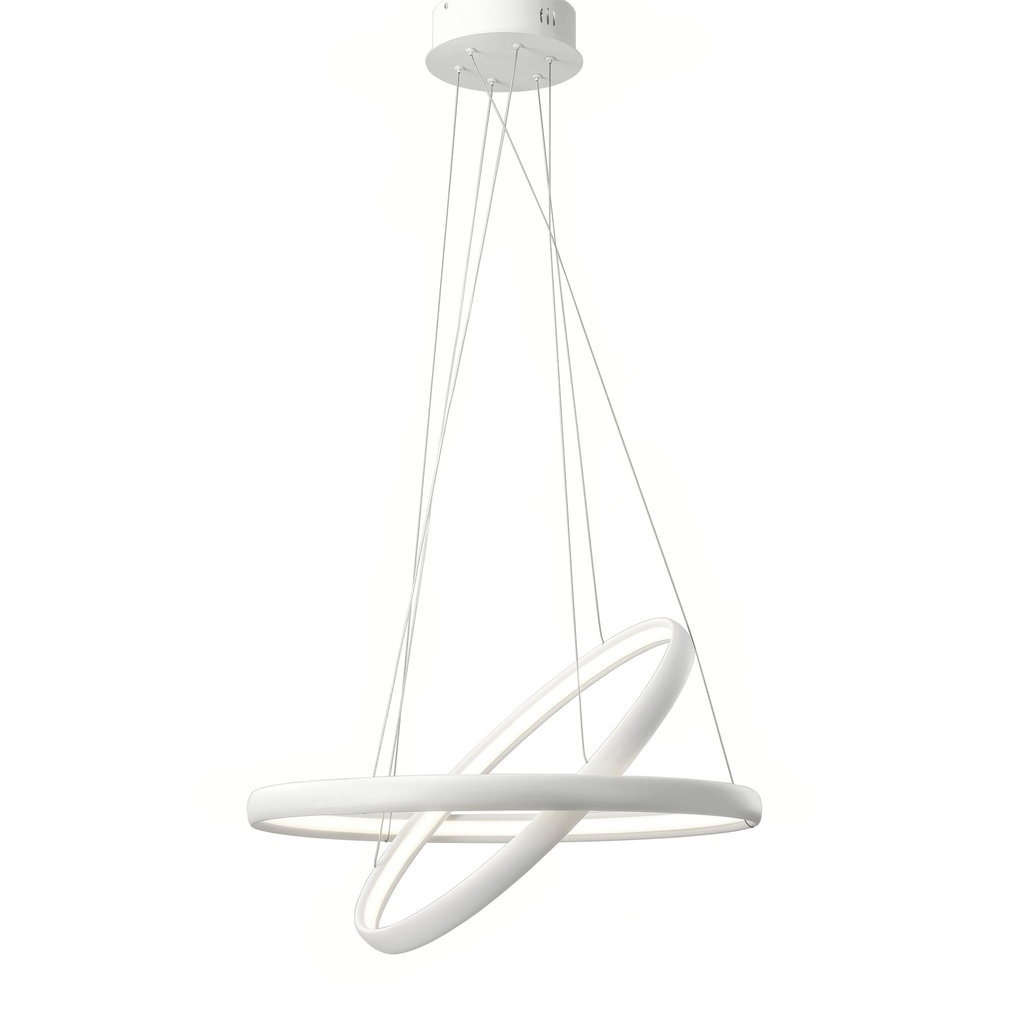 LAMPARA DE TECHO DECORATIVA LED 57 W, CON DOBLE ARO DE ALUMINIO COLOR BLANCO CON TEMPERATURA DE LUZ INTERMEDIA 4000K, ALTURA MAXIMA REGULABLE 130CM, DIAMETRO 60CM