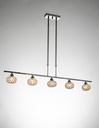 LAMPARA COLGANTE COLOR CROMO 5 LUCES LINEALES,  COMPATIBLES BOMBILLA LED DE BASE G9, ALTURA 100CM