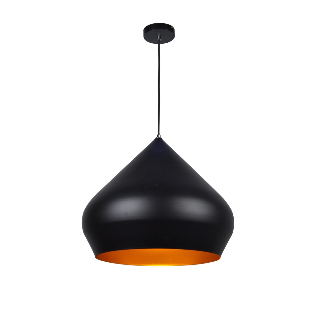 LAMPARA COLGANTE NEGRA INTERIOR DORADO ALTURA 150CM CUERPO 52CM DE 1 LUZ COMPATIBLE CON CUALQUIER BOMBILLA LED DE BASE E27