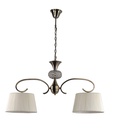 LAMPARA COLGANTE CON BASE COLOR CUERO, ESTRUCTURA DE HIERRO Y CRISTAL  Y PANTALLA DE HILOS EN COLOR CREMA,  DE 2 LUCES COMPATIBLE BOMBILLA LED DE BASE E27, ALTURA 90CM