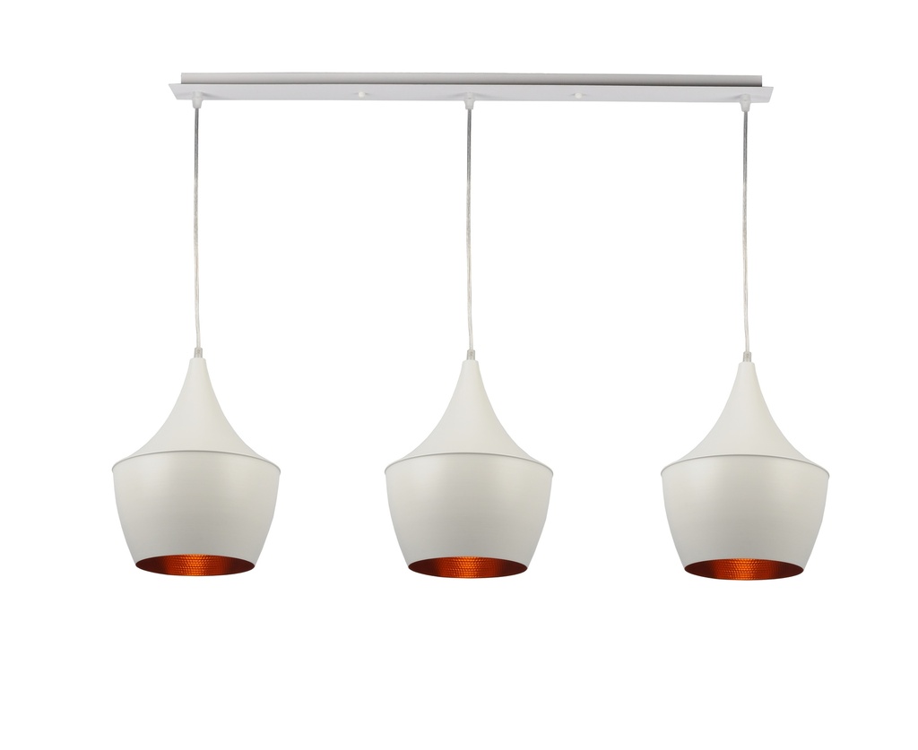 LAMPARA COLGANTE BLANCA INTERIOR DORADO ALTURA TOTAL 130CM DE 3 LUCES COMPATIBLES CON CUALQUIER BOMBILLA LED DE BASE E27