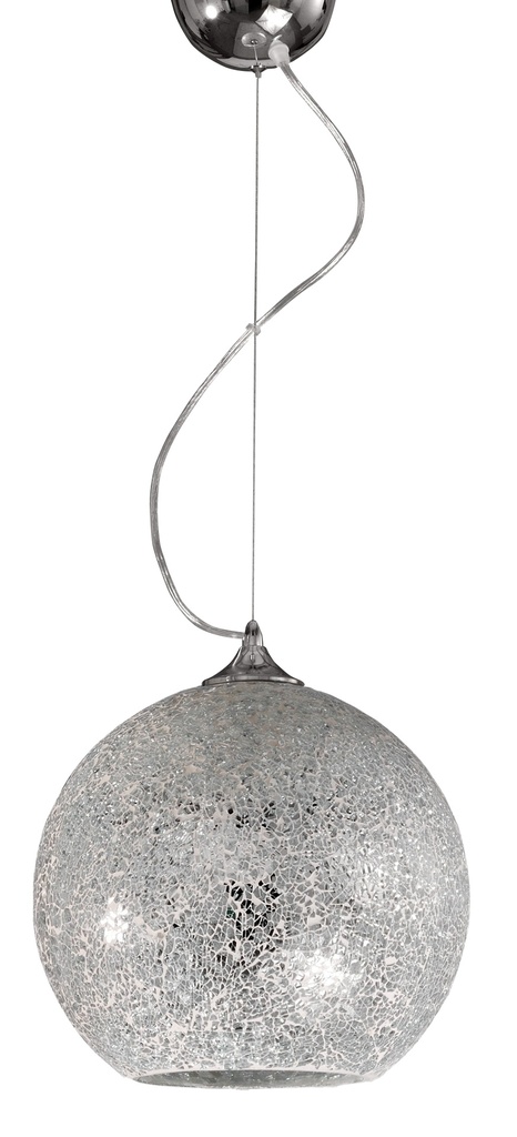 LAMPARA COLGANTE BASE COLOR CROMO  Y BOLA CRISTAL CROMADO DE 1 LUZ COMPATIBLE BOMBILLA LED DE BASE E27. ALTURA MAXIMA 125CM, DIAMETRO MAX 25CM