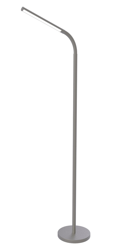 LAMPARA DE PIE CON  LUZ LED, ESTRUCTURA EN ALUMINIO COLOR PLATA, ALTURA DE 158CM, DIAMETRO 25CM