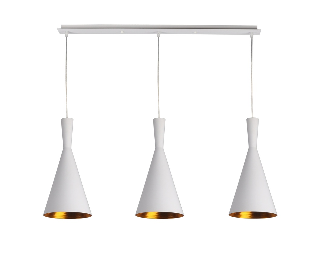 LAMPARA COLGANTE BLANCA INTERIOR DORADO ALTURA TOTAL 130CM DE 3 LUCES COMPATIBLES CON CUALQUIER BOMBILLA LED DE BASE E27
