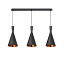 LAMPARA COLGANTE NEGRA INTERIOR DORADO ALTURA TOTAL 130CM DE 3 LUCES COMPATIBLES CON CUALQUIER BOMBILLA LED DE BASE E27