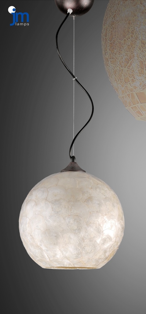 LAMPARA COLGANTE BASE COLOR CROMO  Y PANTALLA NACAR DE 1 BOMBILLA LED DE BASE E27, TOTAL ALTURA REGULABLE 125CM, DIAMETRO 30CM