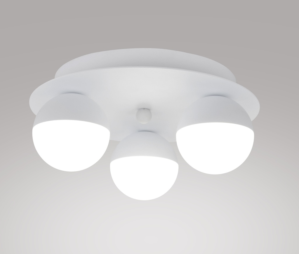 PLAFON DECORATIVO 25cms CON 3 LED DE  5W, ALUMINIO COLOR BLANCO Y ACRILICO CON TEMPERATURA DE LUZ DIMMABLE