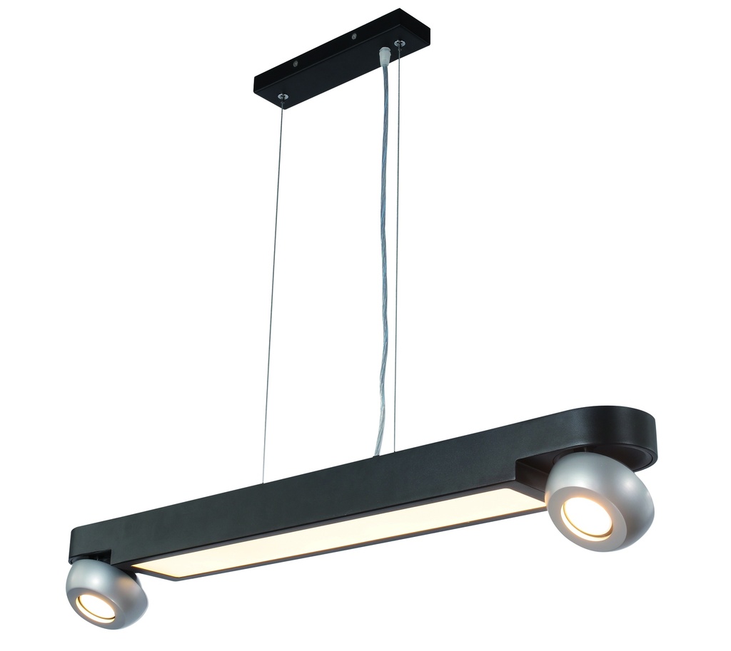 LAMPARA DECORATIVA COLOR PLATA Y NEGRO DE 2 LUCES + LED ORIENTABLES BOMBILLA LED DE BASE GU10,
