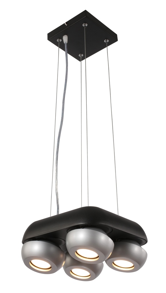 LAMPARA COLGANTE NEGRO Y PLATA DE 4 LUCES ORIENTABLES BOMBILLA LED DE BASE GU10, ALTURA 120CM