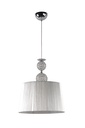 LAMPARA COLGANTE BASE COLOR CROMO, ESTRUCTURA DE HIERRO Y CRISTAL  Y PANTALLA DE HILOS EN COLOR PLATA,  DE 1 LUZ COMPATIBLE CON BOMBILLA LED DE BASE E27, DIAMETRO 45CM, ALTURA 75CM