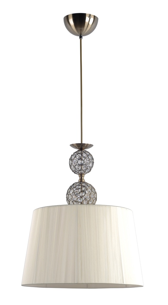 LAMPARA COLGANTE  CON BASE COLOR CUERO, ESTRUCTURA DE HIERRO Y CRISTAL  Y PANTALLA DE HILOS EN COLOR CREMA,  DE 1 LUZ COMPATIBLE CON BOMBILLA LED DE BASE E27, DIAMETRO 45CM ALTURA 75CM