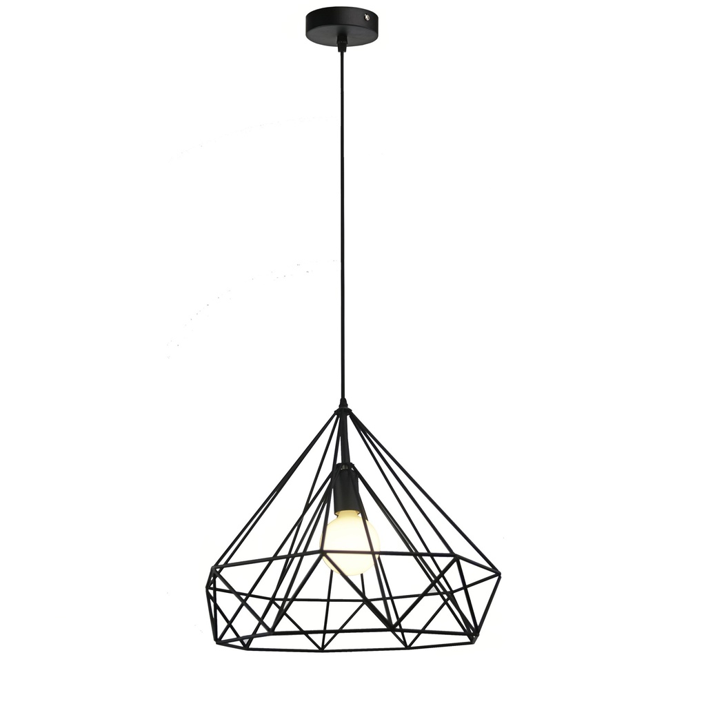 LAMPARA COLGANTE NEGRA ALTURA MAXIMA 150CM, DIAMETRO 37CM DE 1 LUZ COMPATIBLE CON CUALQUIER BOMBILLA LED DE BASE E27,