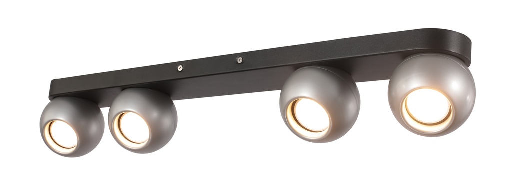 FOCO DECORATIVO COLOR PLATA Y NEGRO DE 4 LUZ ORIENTABLE COMPATIBLE CON CUALQUIER BOMBILLA LED GU10,