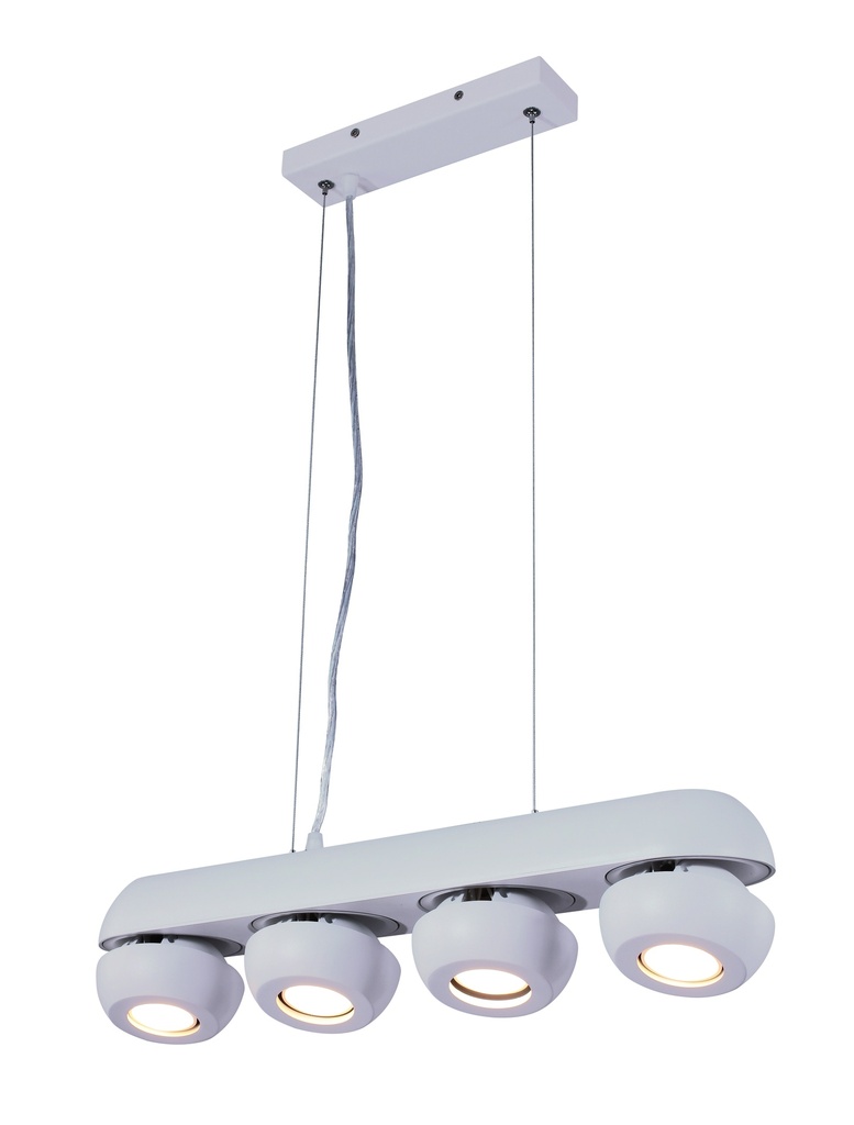 LAMPARA COLGANTE BLANCO DE 4 LUCES ORIENTABLES BOMBILLA LED DE BASE GU10, ALTURA 120CM