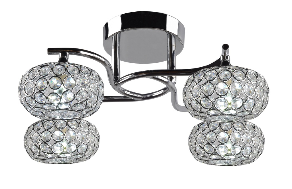 PLAFON COLOR CROMO DE 4 LUCES ,  COMPATIBLES CON BOMBILLA LED DE BASE G9, ALTURA 20CM, DIAMETRO 48CM