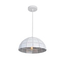 LAMPARA COLGANTE SUPERFICIE BLANCA E INTERIOR PLATA DE 1 LUZ COMPATIBLE CON BOMBILLA LED DE BASE E27, DIAMETRO 30CM ALTURA 130CM