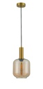 LAMPARA COLGANTE EN ALUMINIO Y CRISTAL EN TONO AMBAR  DE 1 LUZ COMPATIBLE CON BOMBILLA LED DE BASE E27, DIAMETRO 20CM, ALTURA 130CM