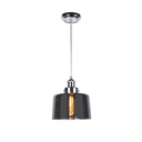 LAMPARA COLGANTE EN ALUMINIO COLOR CROMO Y CRISTAL EN TONO FUMÉ  DE 1 LUZ BOMBILLA LED DE BASE E27, ALTURA MAXIMA REGULABLE 150CM, CRISTAL 22CM DIAMETRO