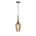 LAMPARA COLGANTE EN ALUMINIO COLOR CROMO Y CRISTAL EN TONO AMBAR  DE 1 LUZ BOMBILLA LED DE BASE E27, ALTURA MAXIMA REGULABLE 150CM, CRISTAL 15CM DIAMETRO